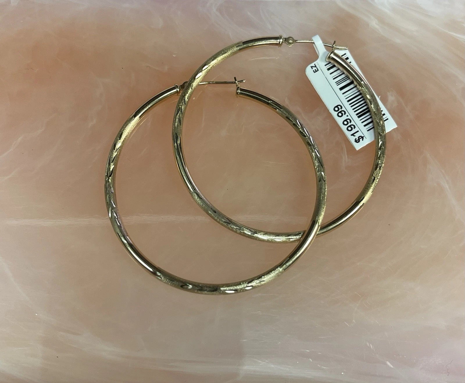 10K Yellow Gold Textured Hoop Earrings – 1.7g