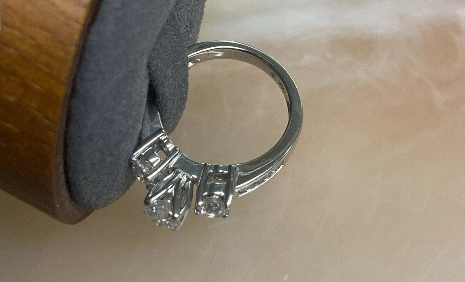 14K White Gold Three-Stone Diamond Ring – Size 6.5 – 5.0g – 3.39mm Band