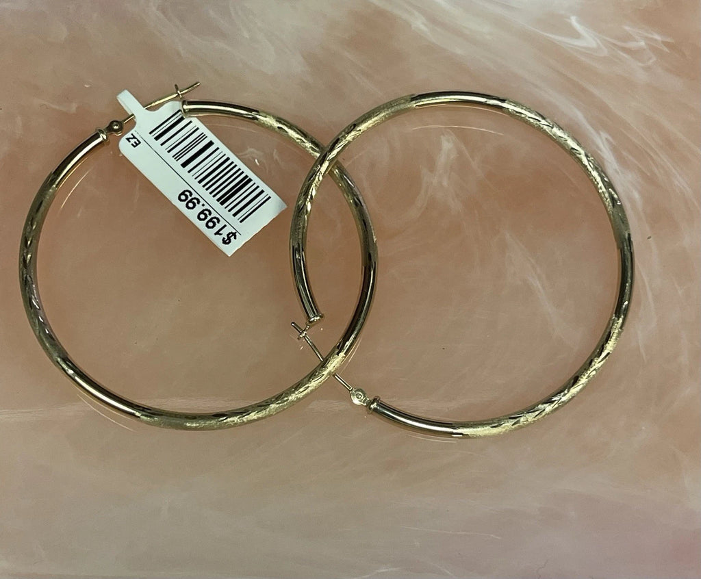 10K Yellow Gold Textured Hoop Earrings – 1.7g