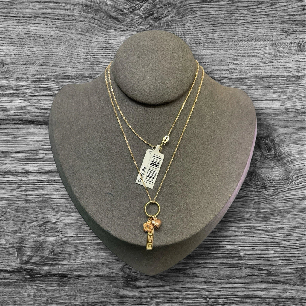 Women’s 10K Yellow Gold Chain with Love & Heart Charms – 1.7g