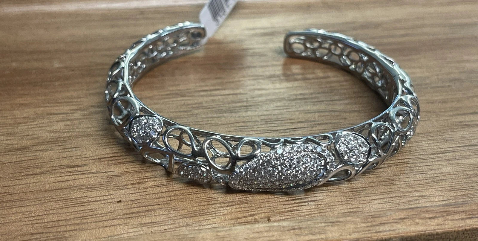 White Gold 18K Domed Elegant Wide Cuff Bangle Bracelet