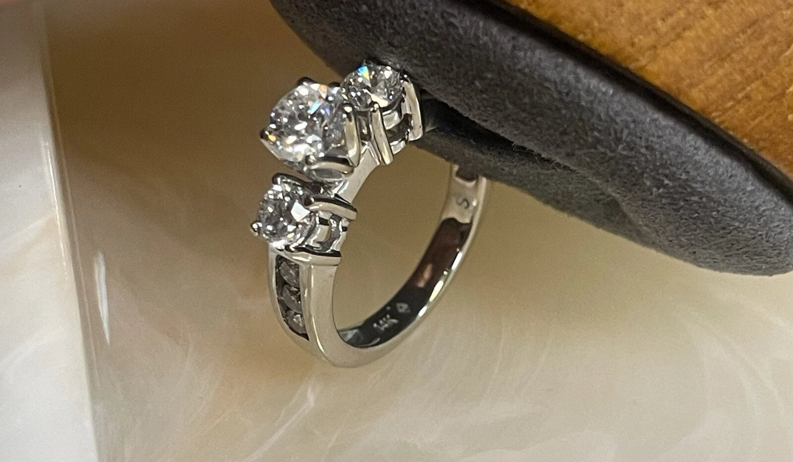 14K White Gold Three-Stone Diamond Ring – Size 6.5 – 5.0g – 3.39mm Band