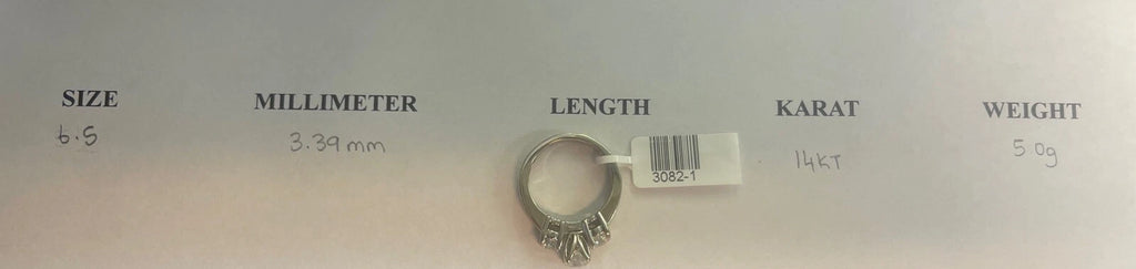 14K White Gold Three-Stone Diamond Ring – Size 6.5 – 5.0g – 3.39mm Band