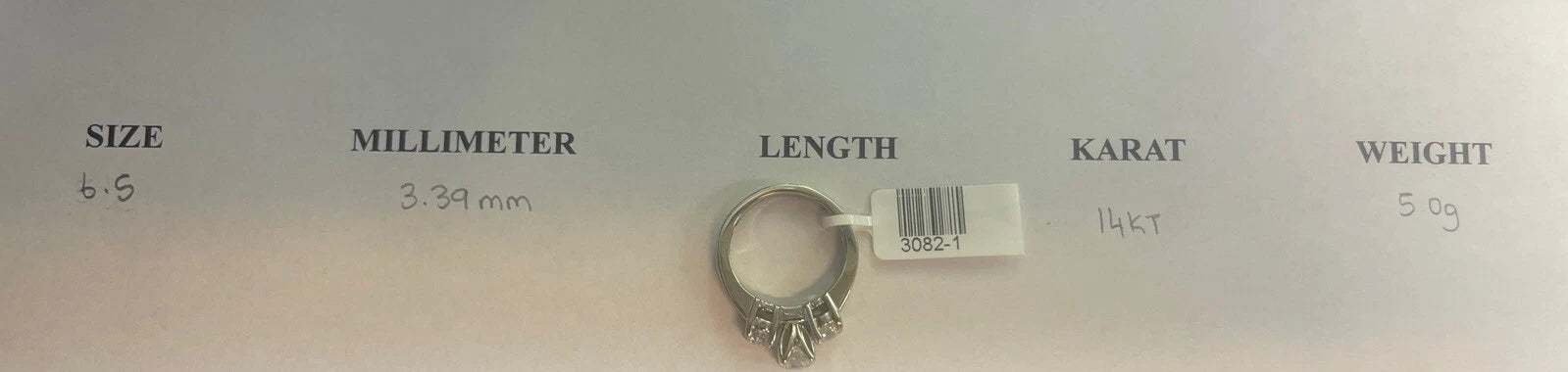 14K White Gold Three-Stone Diamond Ring – Size 6.5 – 5.0g – 3.39mm Band