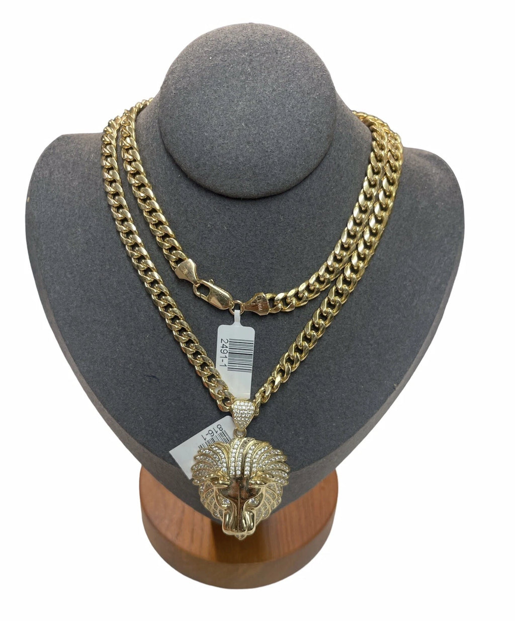 10K Yellow Gold Cuban Chain + Lion Head Pendant Set – 22.25” Chain – 30.90g Total Weight