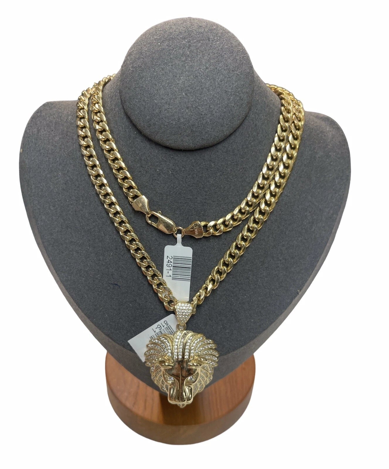 10K Yellow Gold Cuban Chain + Lion Head Pendant Set – 22.25” Chain – 30.90g Total Weight