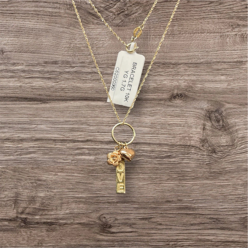 Women’s 10K Yellow Gold Chain with Love & Heart Charms – 1.7g