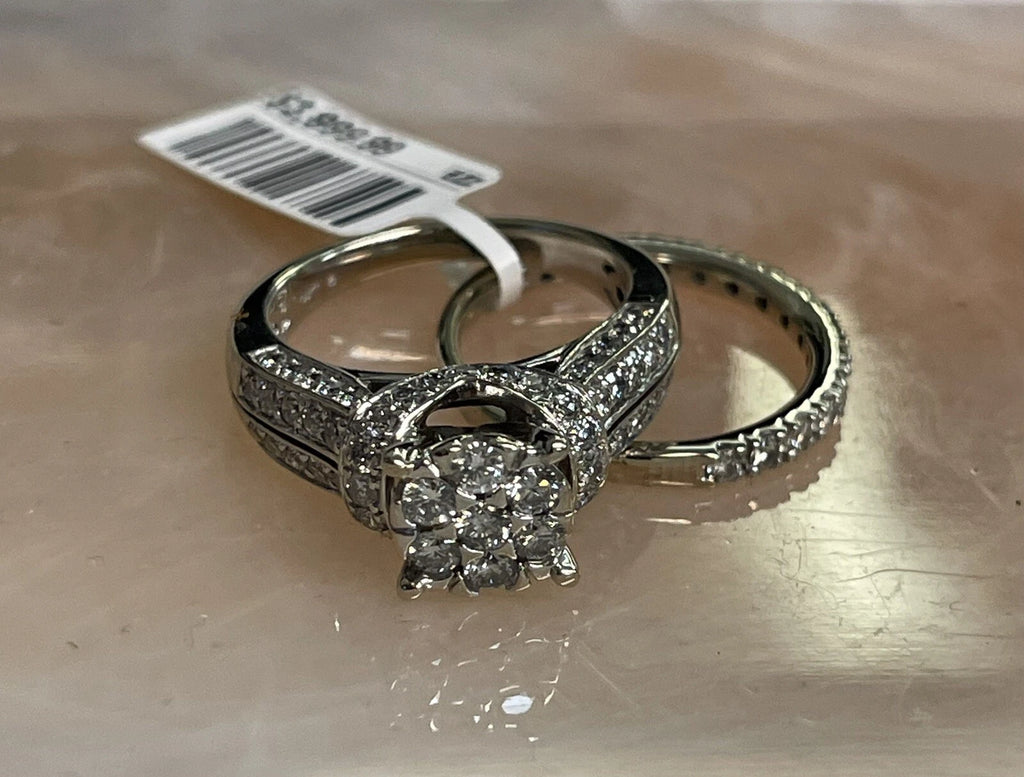 14K Diamond Ring Wedding Band Set Real Womens 9.8g