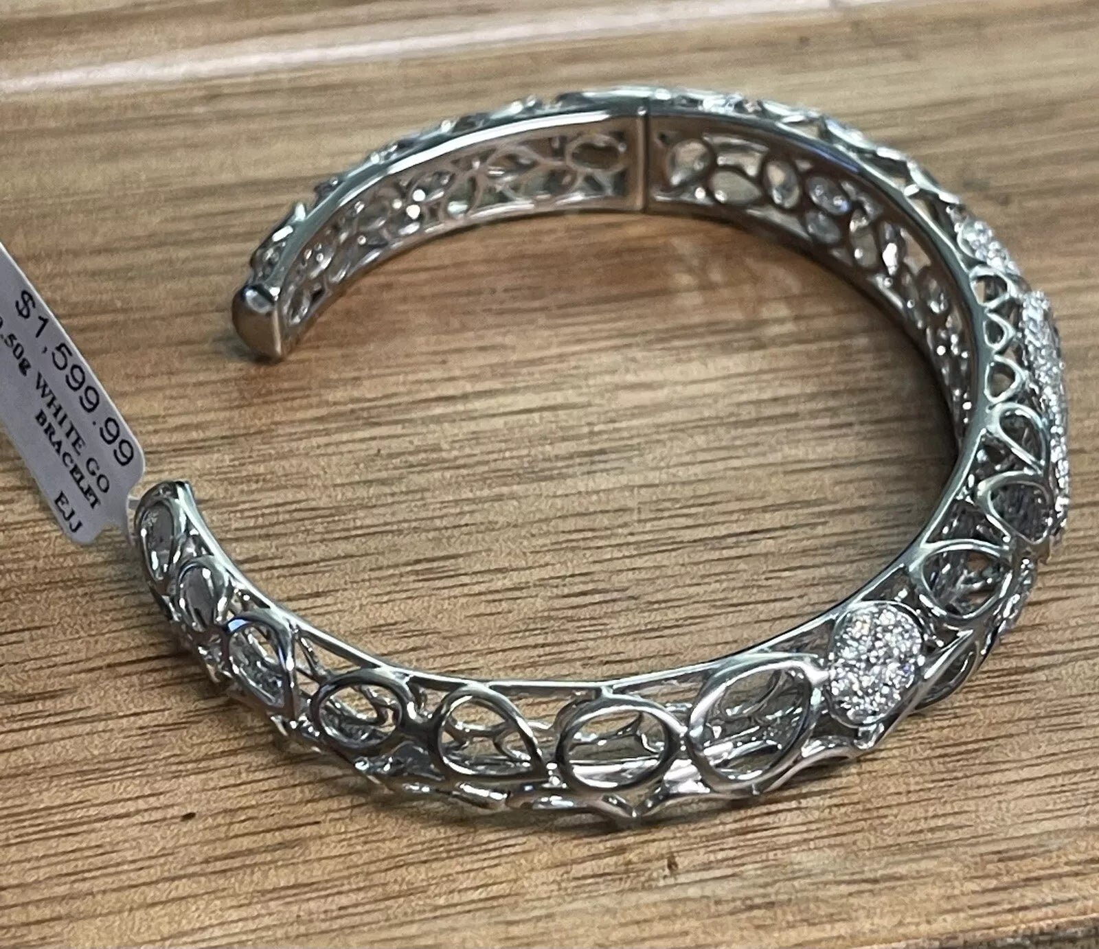 White Gold 18K Domed Elegant Wide Cuff Bangle Bracelet