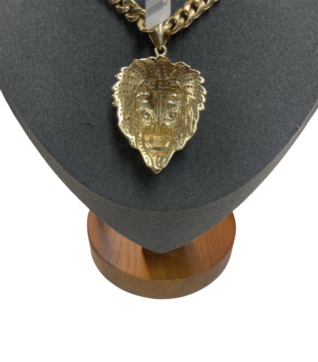 10K Yellow Gold Cuban Chain + Lion Head Pendant Set – 22.25” Chain – 30.90g Total Weight