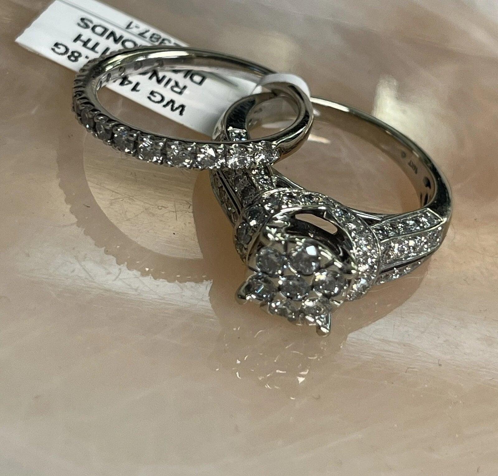 14K Diamond Ring Wedding Band Set Real Womens 9.8g