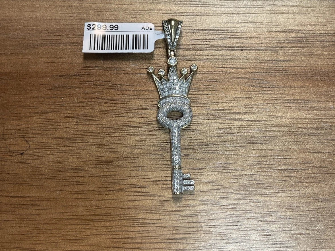 Crown Key Pendant Charm - 10k Yellow Gold (4.2G)