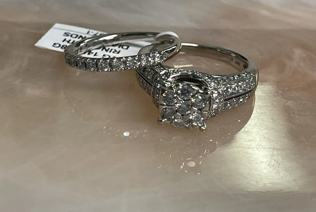 14K Diamond Ring Wedding Band Set Real Womens 9.8g