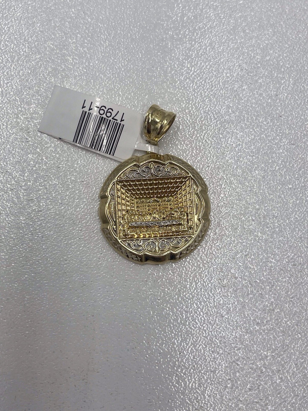 Real 10K Yellow White Gold Round Mens Apostles Charm Pendant Diamond Cut 3.1gr