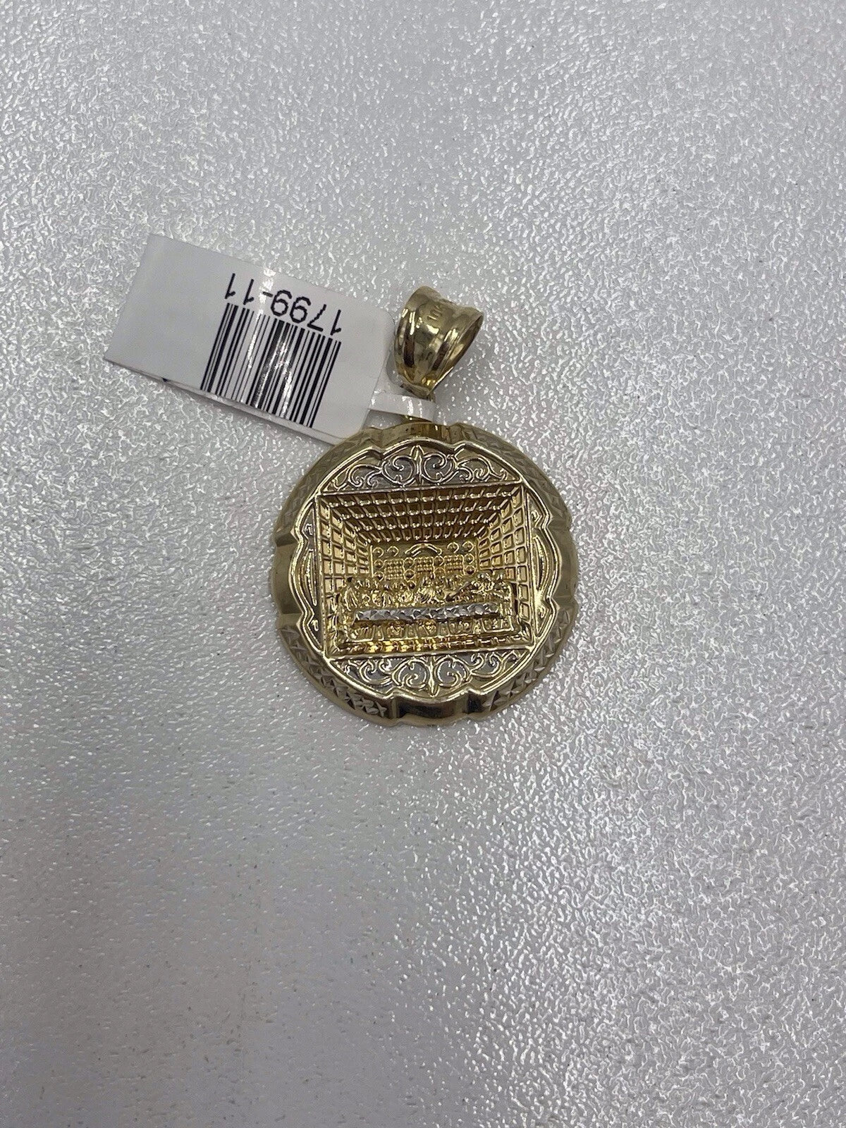 Real 10K Yellow White Gold Round Mens Apostles Charm Pendant Diamond Cut 3.1gr