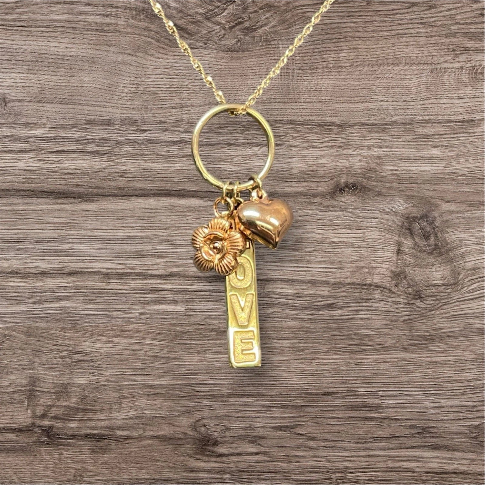 Women’s 10K Yellow Gold Chain with Love & Heart Charms – 1.7g