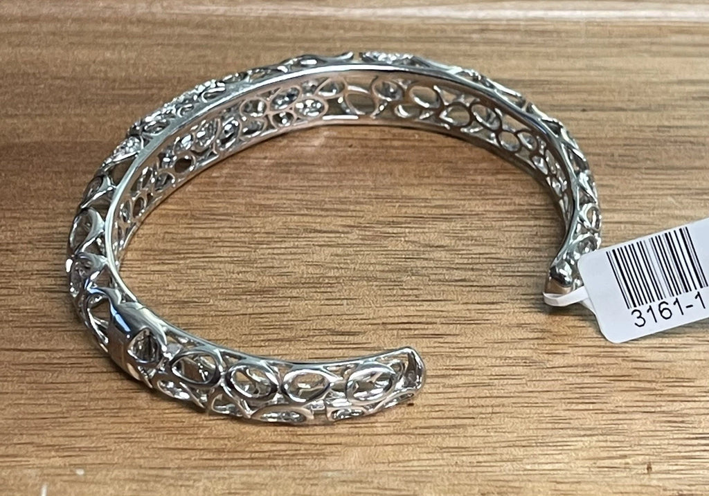 White Gold 18K Domed Elegant Wide Cuff Bangle Bracelet