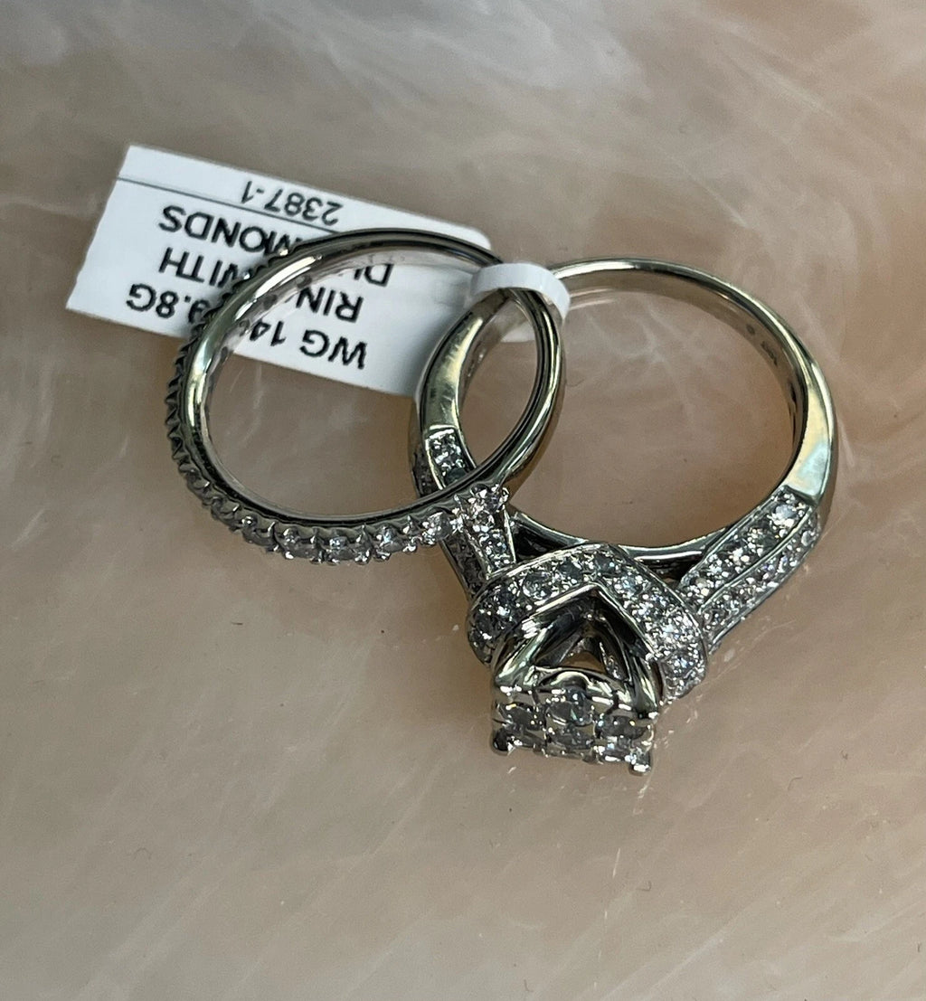 14K Diamond Ring Wedding Band Set Real Womens 9.8g