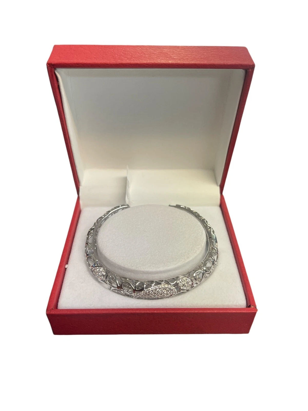 White Gold 18K Domed Elegant Wide Cuff Bangle Bracelet