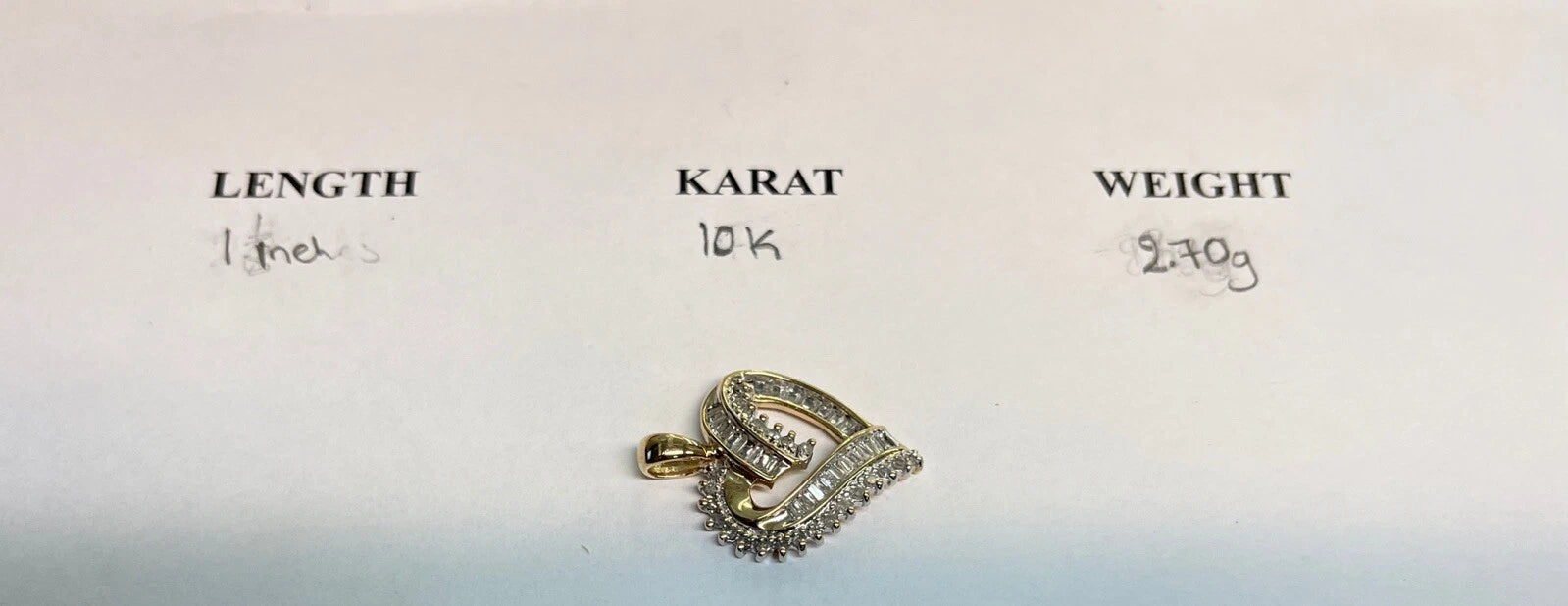 10KT Gold Round Baguette Heart Pendant (2.7grams)