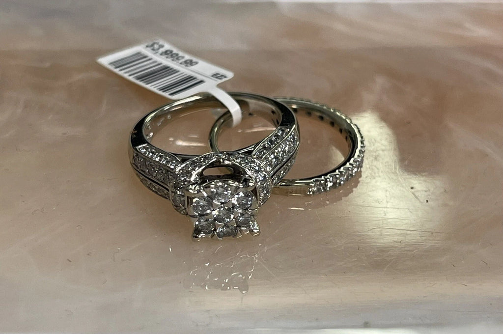 14K Diamond Ring Wedding Band Set Real Womens 9.8g