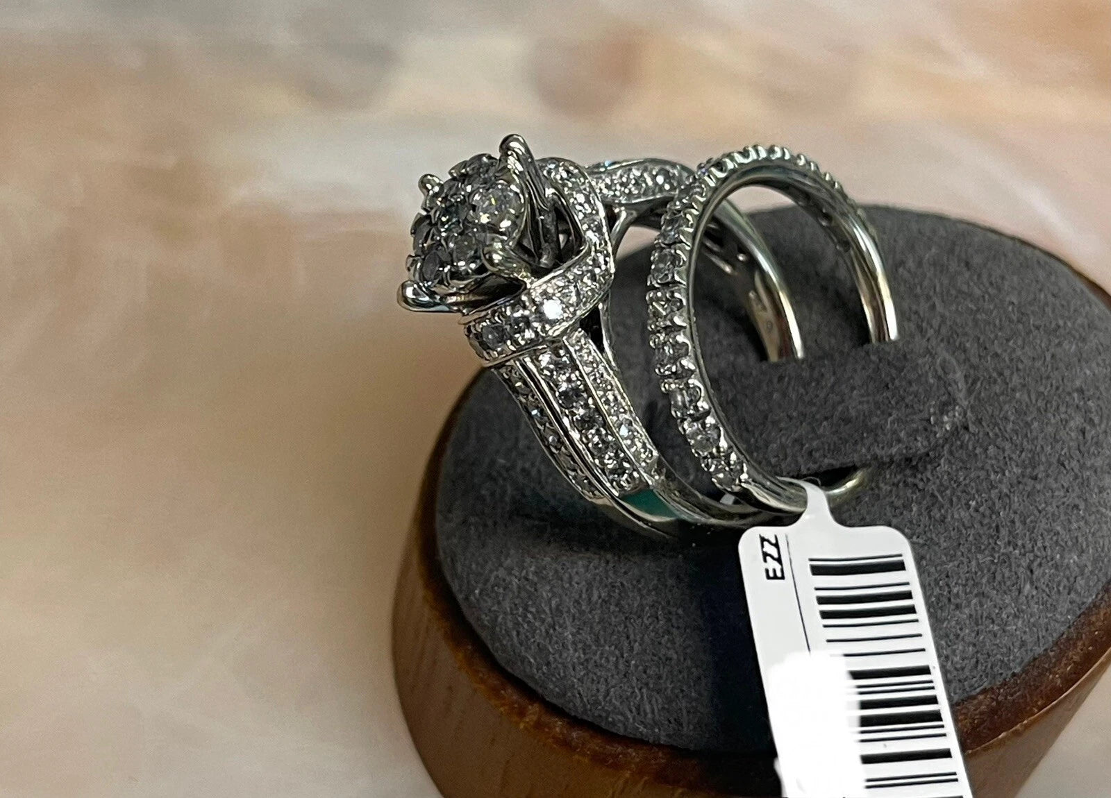 14K Diamond Ring Wedding Band Set Real Womens 9.8g