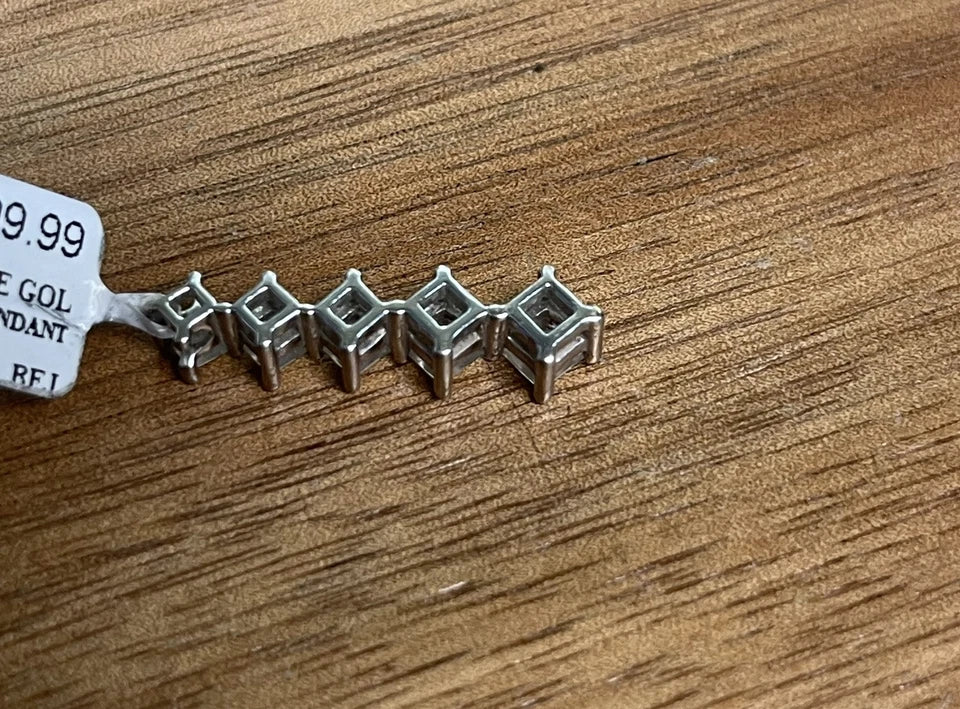 DIAMOND 10K WHITE GOLD 5 STONE JOURNEY FLOATING PENDANT (2.30g)